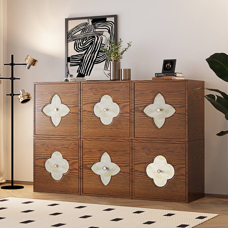 Modern 6-Door Sideboards Accent Cabinet, Modular Wooden Buffet With Storage - 58.8'' - Brown&Shell