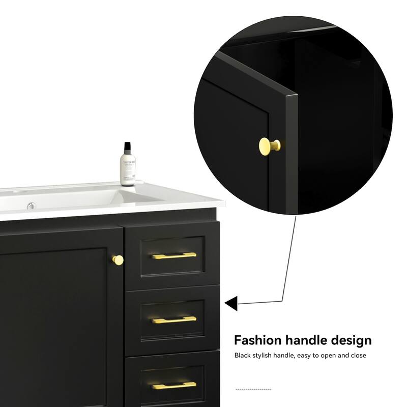 30" Bathroom Vanity Cabinet with Soft-Close Door & 3 Drawers, MDF Storage Vanity for Modern & Transitional Bathrooms