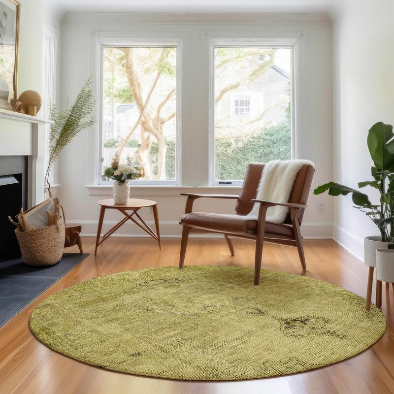 Premium Washable Super Soft Vintage Distressed Mayfield Rug - Gold - 8' x 8' - Round