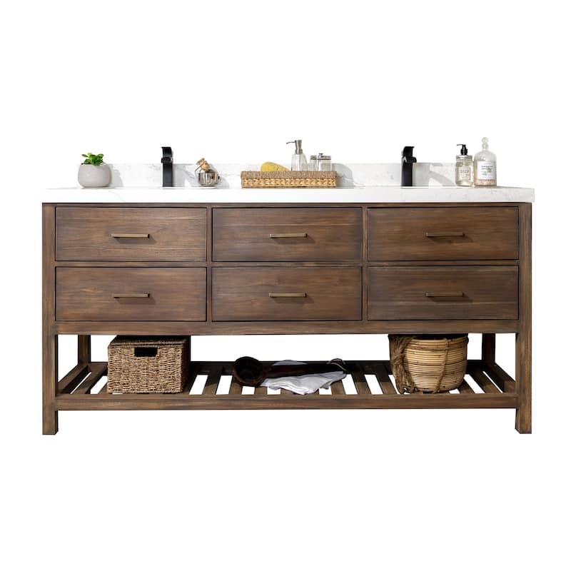 Willow Collections 72 in. W x 22 in. D Parker Solid Teak Double Sink Bathroom Vanity with Countertop