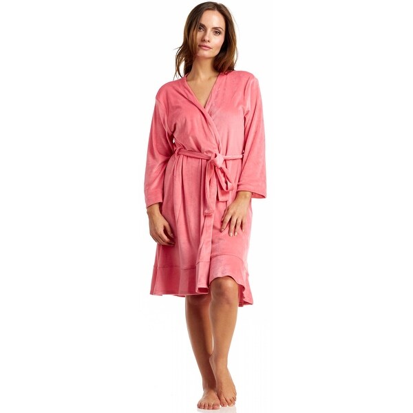 Shop Ellen Tracy Women's Long Sleeve Short Robe - Coral - Overstock ...
