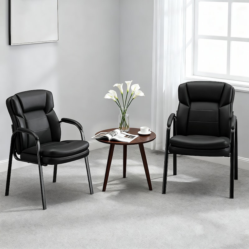 Ergonomic Visitor Chair PU Leather Armrest Steel Frame with Sponge Cushion - 02 Set of 2