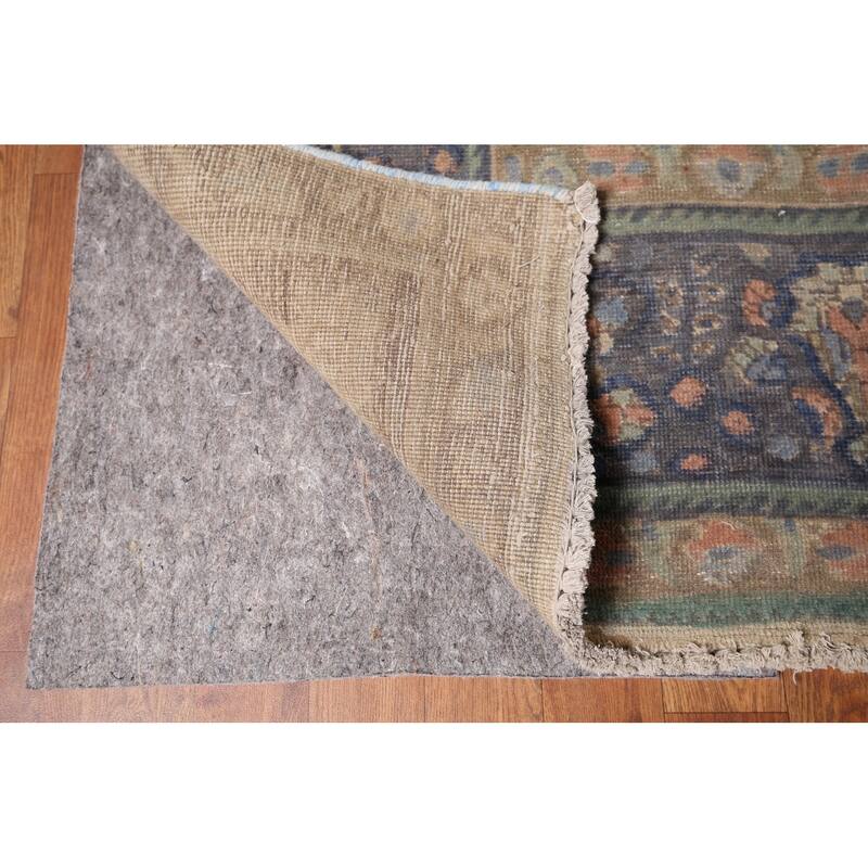 Distressed Tabriz Vintage Persian Area Rug Handmade Grey Wool Carpet - 9'10" x 12'10"