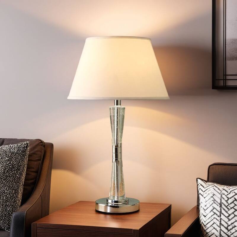 Terry Table Lamp with Bubble Infused Glass Tube, Chrome Metal 27 Inch