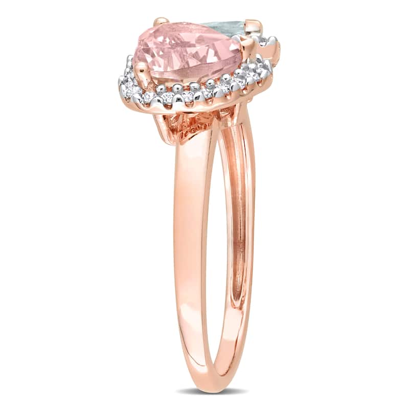 Miadora Morganite Aquamarine and 1/5ct TDW Diamond Heart-Pear Ring in 14kt Rose Gold