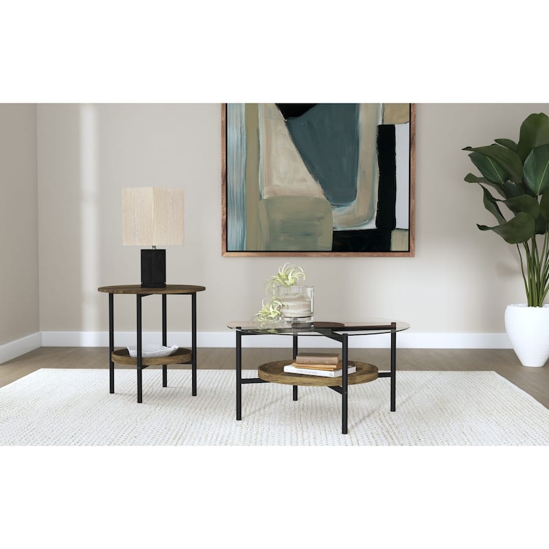 Delfin Round Coffee And End Table Set Brown - 2-piece set
