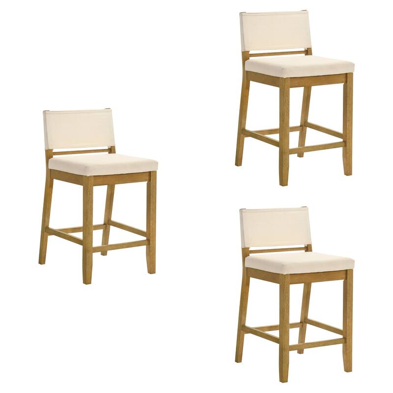 Yanely Mdoern Bar Stool, Upholstered Counter Height Stool with Solid Wood Legs - Set of 3 - Amber Glow - Counter Height