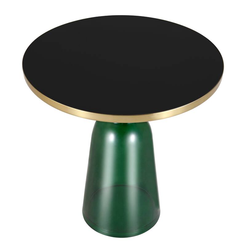 19-Inch Side Table Round Glass/Stone Tabletop End Table with Gold Iron Rim and Glass Base