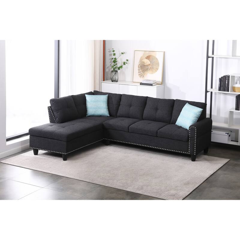 Faux Leather L - Shaped Sectional Set With Cup Holders 2pc