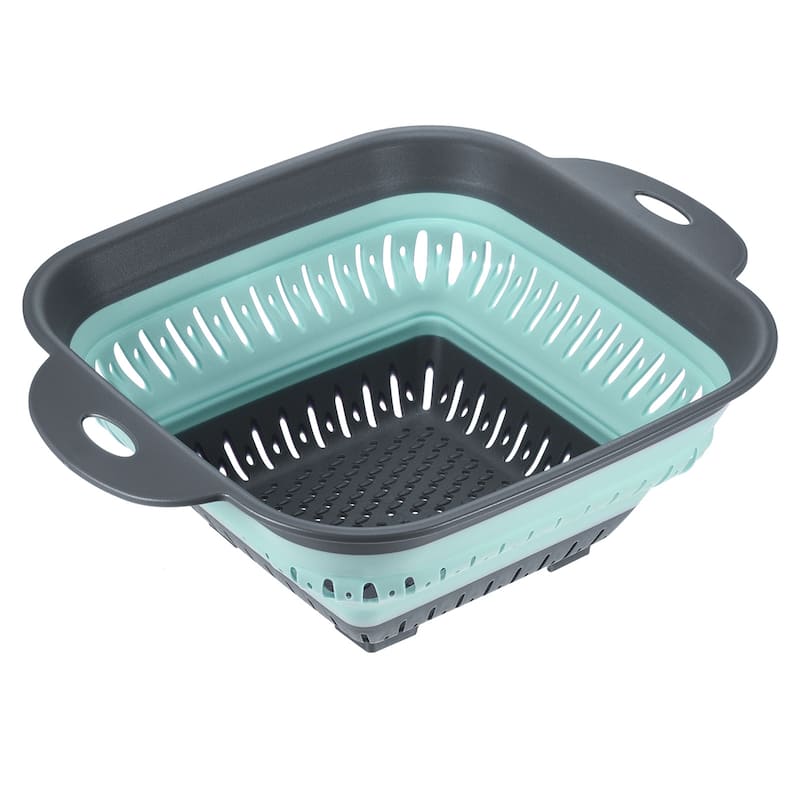 Silicone Collapsible Colander, Square Collapsible Strainer Food Strainers-Green - Green - 27.5 cm x 22 cm x 11 cm
