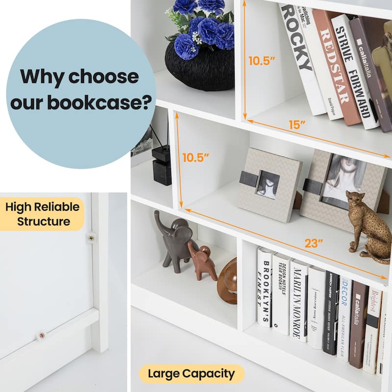 Costway 3-tier Open Bookcase 8-Cube Bookshelf Storage Display Cabinet - 48'' x 12.5'' x 36.5''