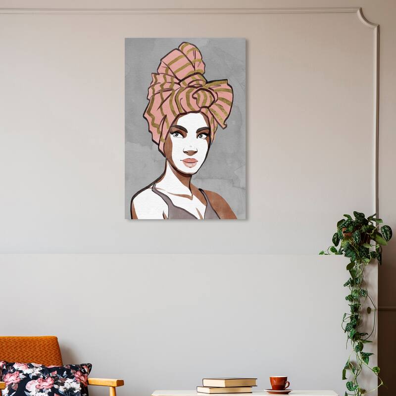 Wynwood Studio Canvas Fashion and Glam Woman of Blush Wraps Orange and Glam Wall Art Canvas Print - 30 x 20