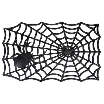 Black Spider Web Rectangular Halloween Doormat 18" x 30" - 0.75