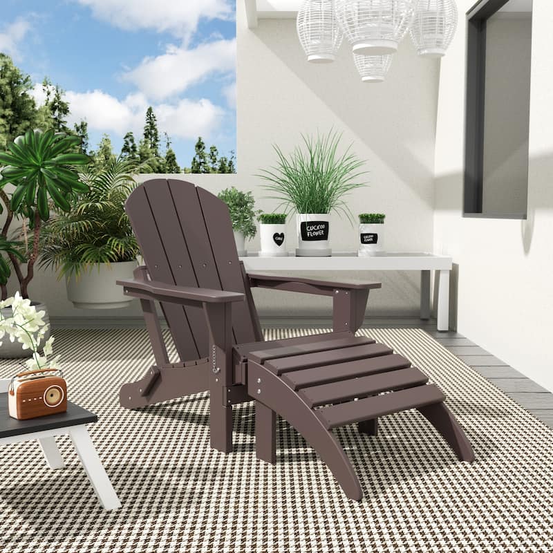 Polytrends Laguna Hdpe All Weather Outdoor Patio Foldable Adirondack Chair With Ottoman (2-Piece Set) - Dark Brown