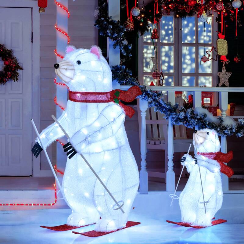 Costway 2 Pcs Animated Skiing Polar Bears with Skiing Motion & 160 - as pic shows - See Details