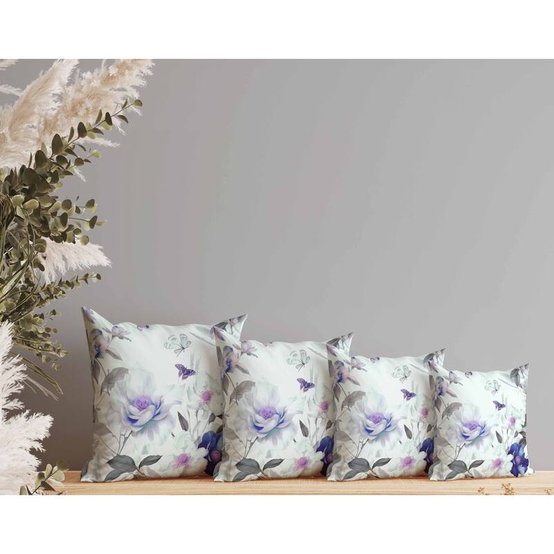 Leafy Lepidoptera Medley Faux Suede Reversible Throw Pillow Green and Blue