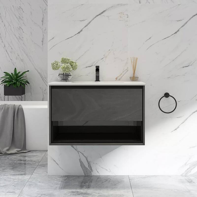 24"/30"/32"/36" Floating Bathroom Vanity Set with Ceramic Sink