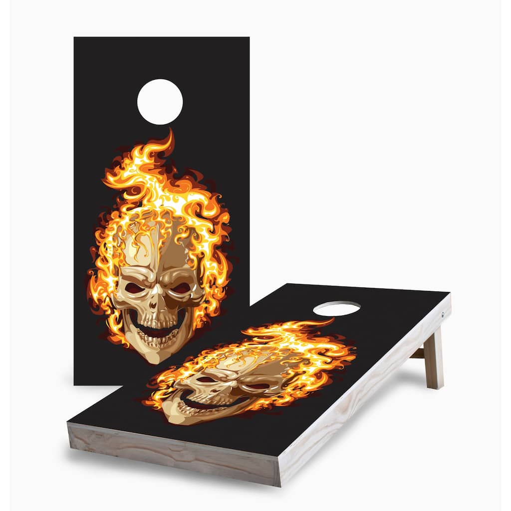 Flaming Skull Corn Hole Board Set with Carry Case