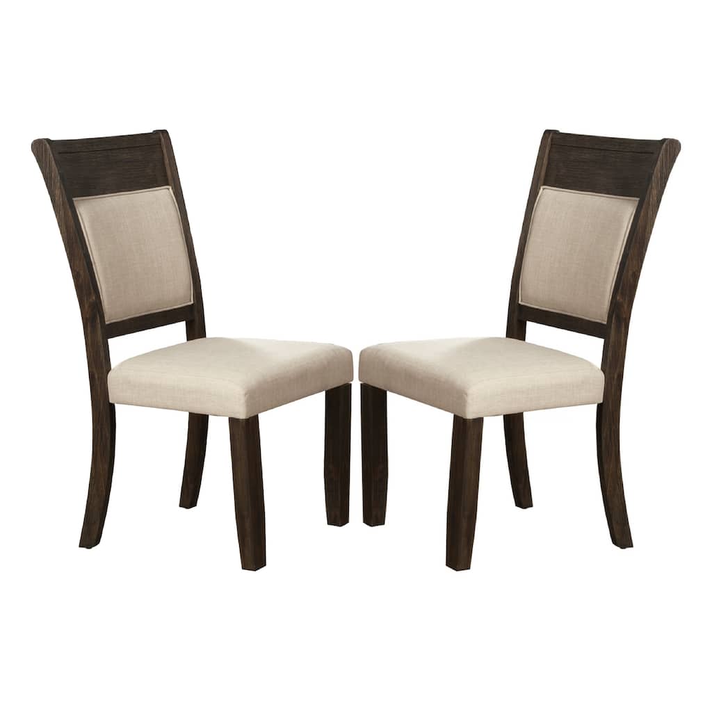 Brian 25 Inch Dining Side Chair, Fabric Upholstered, Set of 2, Brown, Beige