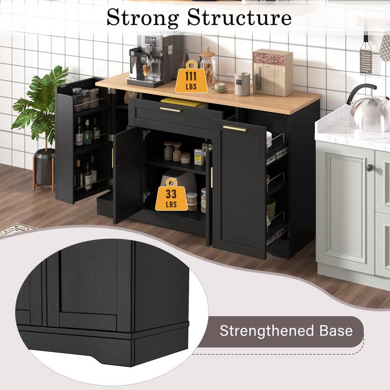 Modern Sideboard Kitchen Island with Drawer & Pull-Out Rack, Buffet Cabinet Storage Cabinet for Dining Room & Entryway