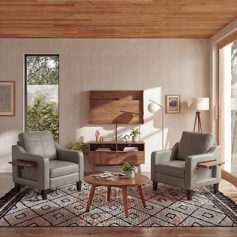 Modern Accent Chair with Wooden Armrest Comfortable Single Sofa Armchair for Living Room Bedroom Reading