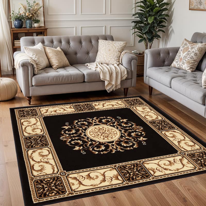 Superior Traditional Floor Decor Large Indoor Area Rug - 5 ' X 5' - Coffee