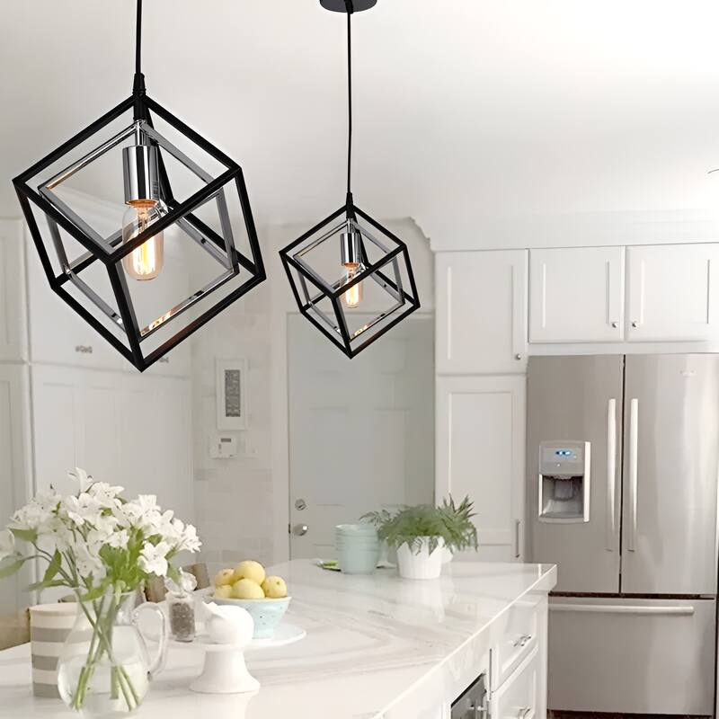 1-Light Geometric Cube Lantern, Sci-fi Square / Rectangle Pendant