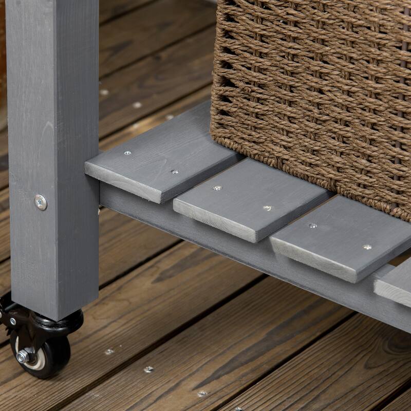 2-Tier Mobile Elevated Planter Garden Bed with Shelf Wheels Drainage