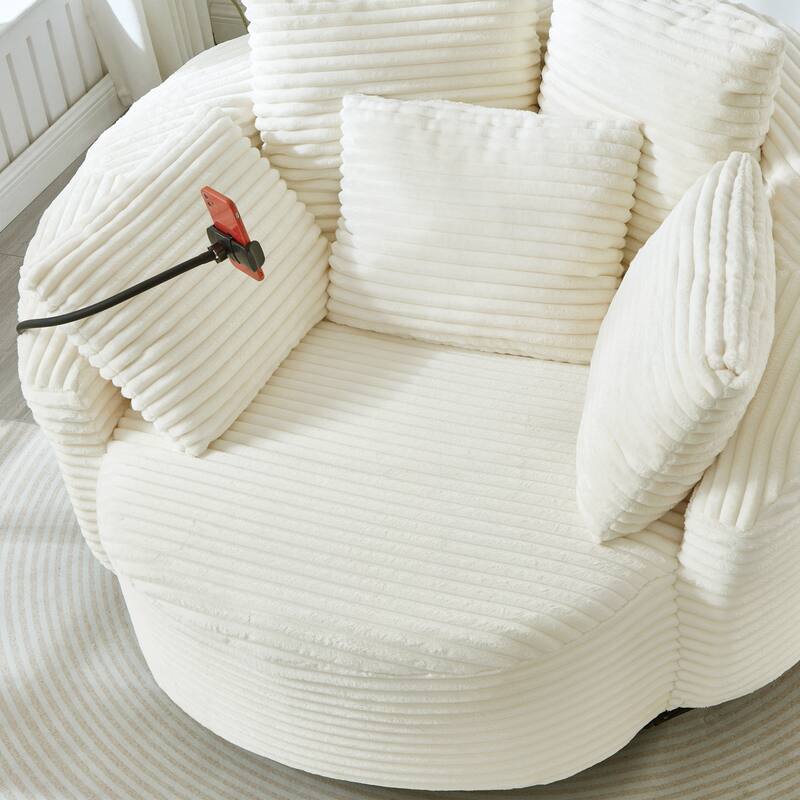 360° Swivel Chair Accent Barrel Chair Corduroy Round Sofa Chair