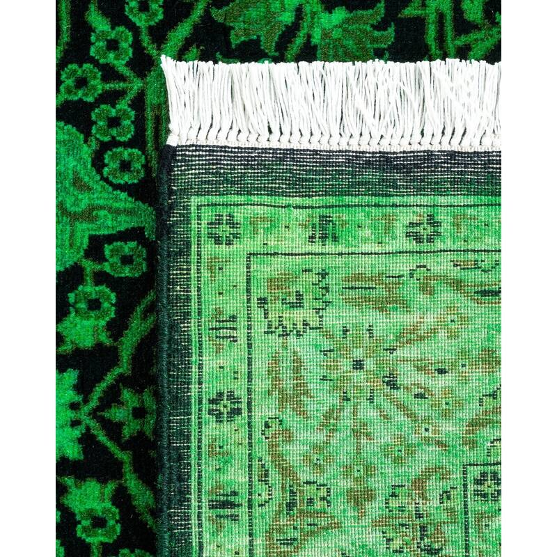 Overton Hand Knotted Wool Vintage Inspired Modern Contemporary Overdyed Green Runner Rug - 3' 1" x 12' 6"