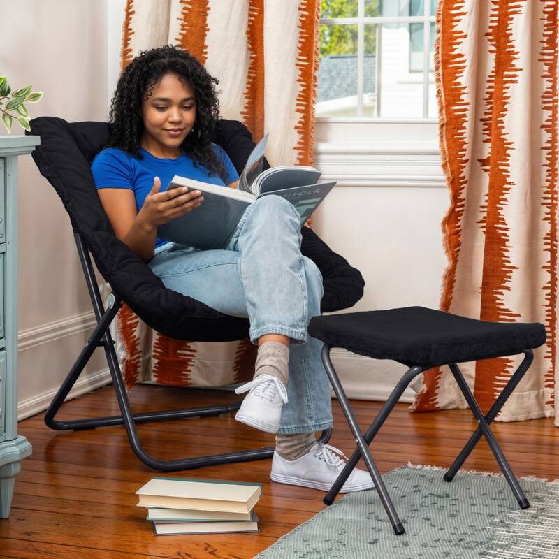 Oversized Folding Upholstered Saucer Chair with Ottoman