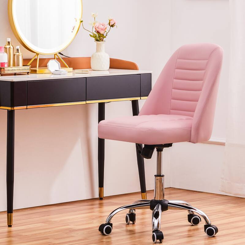 Yaheetech Faux Leather Mid Back Desk Chair Modern Tufted Armless Office Chair - Pink