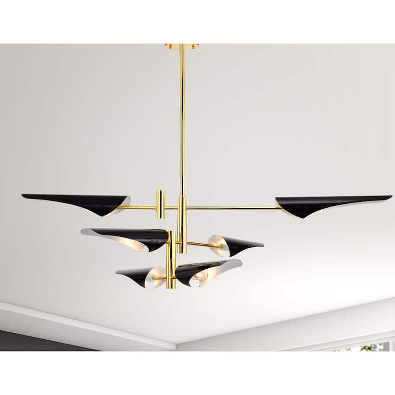 Warehouse of Tiffany Apollinario Gold and Black with 6 Light Bulb Chandelier