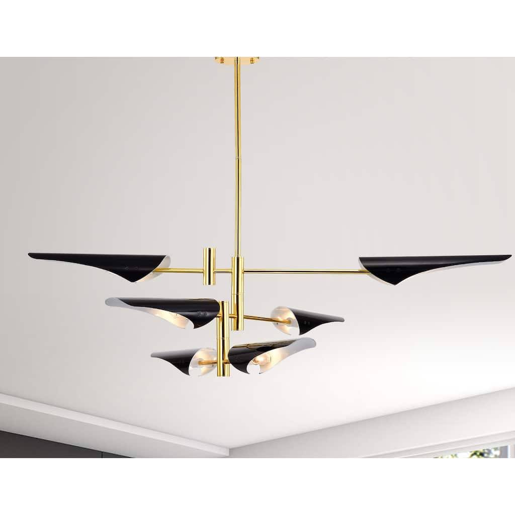 Warehouse of Tiffany Apollinario Gold and Black with 6 Light Bulb Chandelier