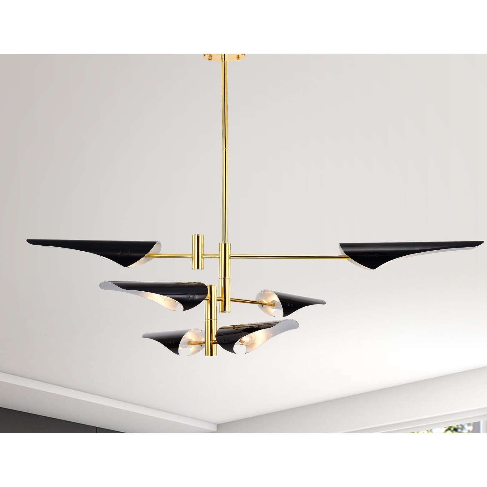 Warehouse of Tiffany Apollinario Gold and Black with 6 Light Bulb Chandelier