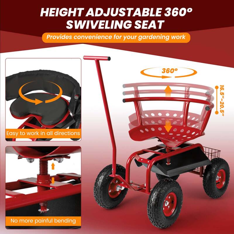 Costway Rolling Garden Cart Outdoor Gardening Workseat withAdjustable - See Details