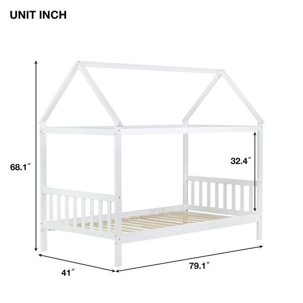 dimension image slide 2 of 5, Elegant House-shaped Design Bed with Rubber Wood Frame, Headboard and Footboard, Quality and Safety Guaranteed
