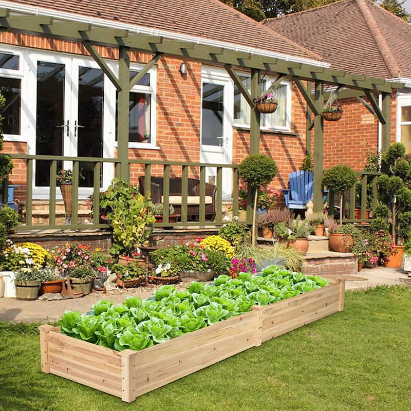 Costway Wooden Vegetable Raised Garden Bed Backyard Patio Grow Flowers - 97” x 25” x 10”