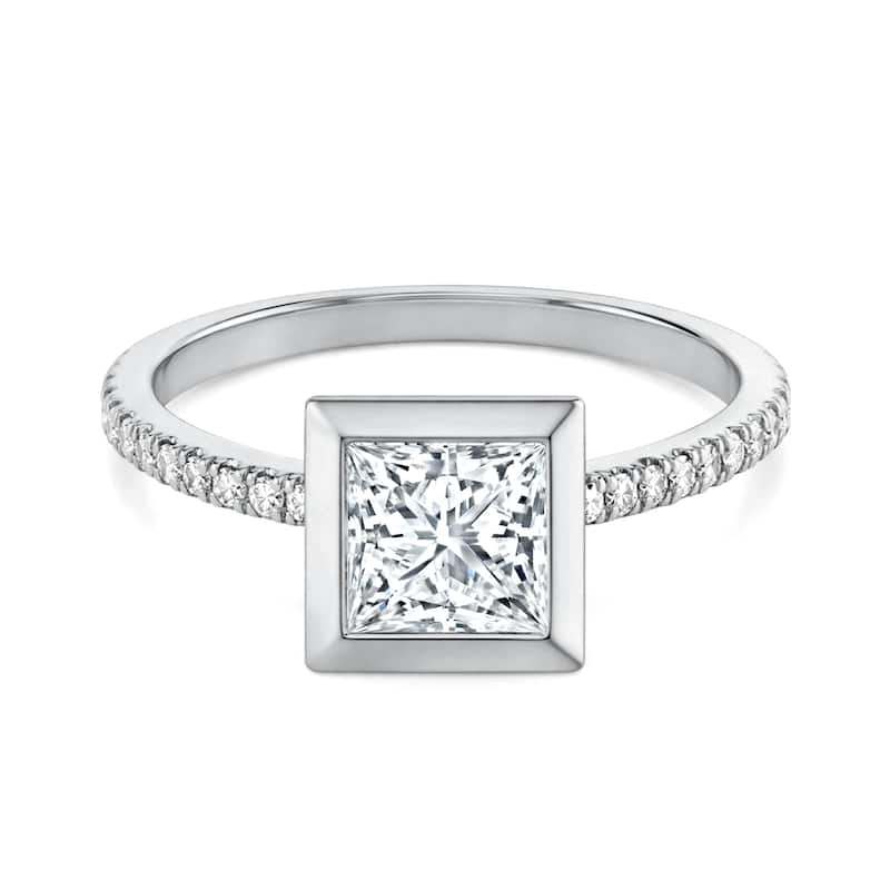 Auriya 14K Gold Bezel Princess Diamond Engagement Ring 1.20 - 5.32ct. tw. (F-G, VS) - 3.00 carats - 5.5 - White