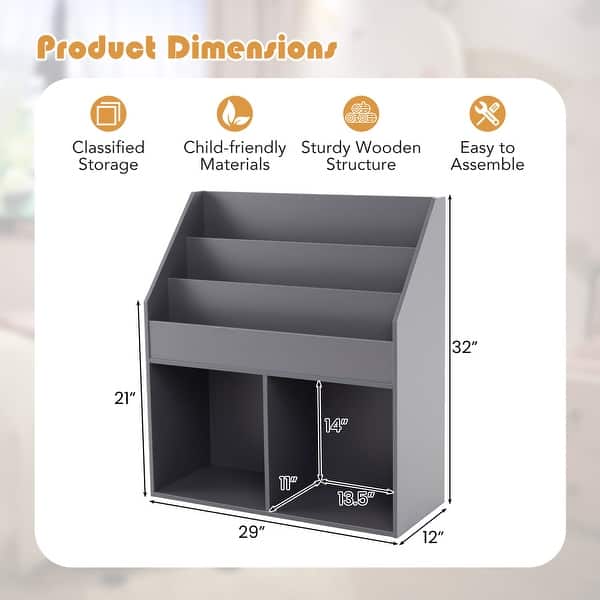 Gymax Honeyjoy Kids Wooden Bookshelf Bookcase Children Toy Storage