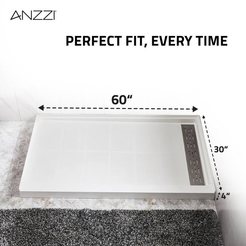 Alexander 60 in. L x 30 in. W Alcove Shower Pan Base with Right Drain in Glossy White Marine Acrylic