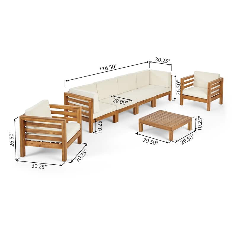 Oana Outdoor 6-seat Acacia Wood Sofa and Club Chair Chat Set by Christopher Knight Home