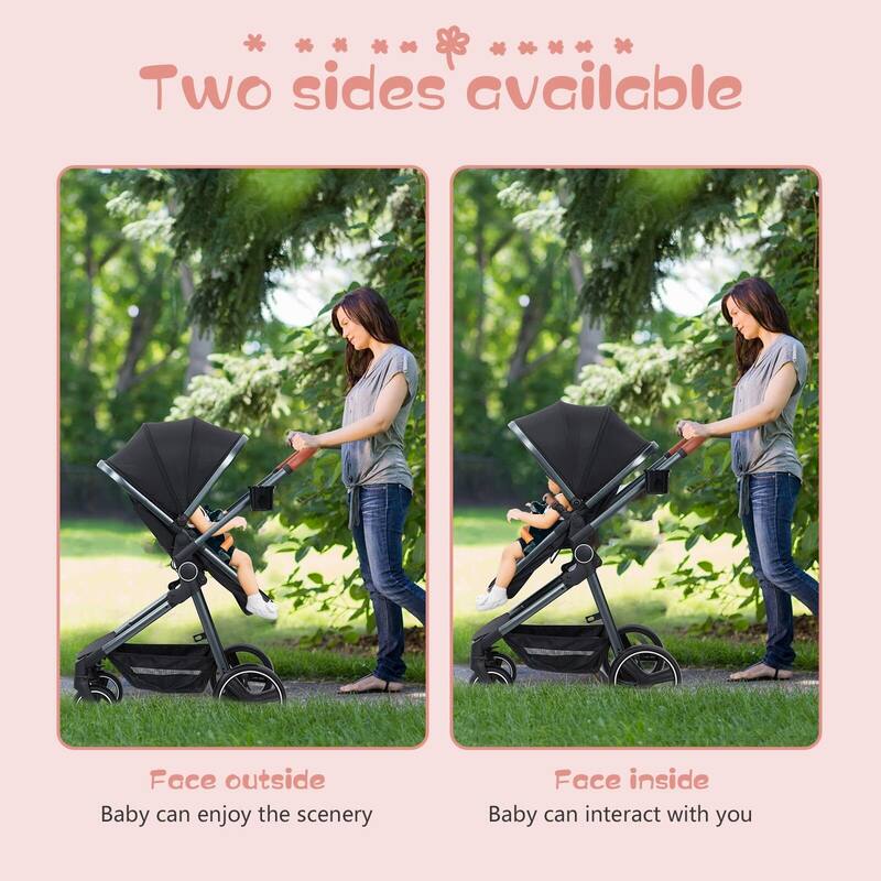 Convertible Baby Stroller, 3 in 1 Reversible Bassinet Stroller for Newborn
