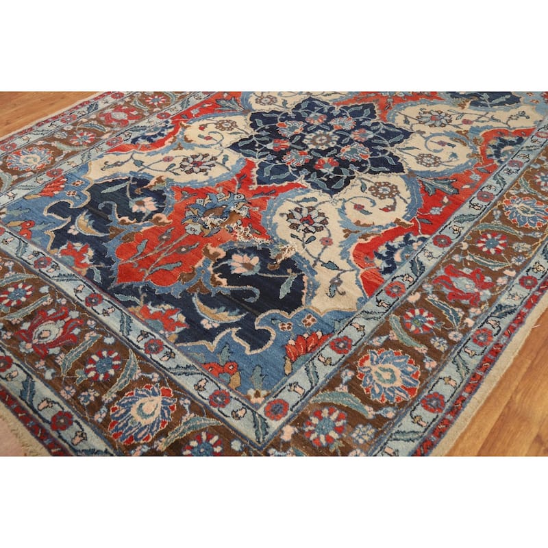 Medallion Tabriz Oriental Vintage Area Rug Hand-Knotted Wool Carpet - 6'7"x 9'7"
