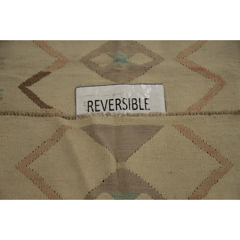 Hand Woven Oriental 100% Wool Carpet Southwestern Tribal Beige & Ivories Kilim Area Rug - 6' 6'' X 4' 6''