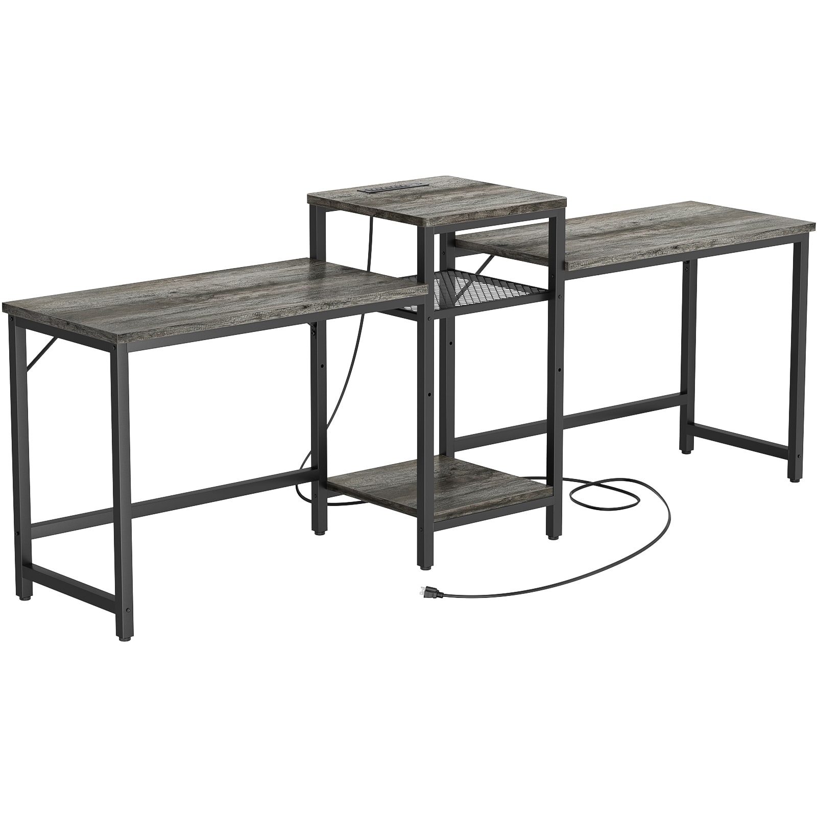 78'' W Computer Desk with Storage Shelf and Charge Station, Office Executive Desk for 2 People