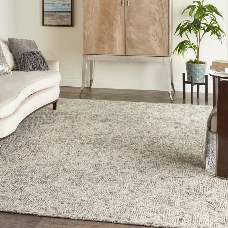 Nourison Vail Geometric Textured Wool Area Rug - 7'9" x 9'9" - Beige/Grey - Rectangle
