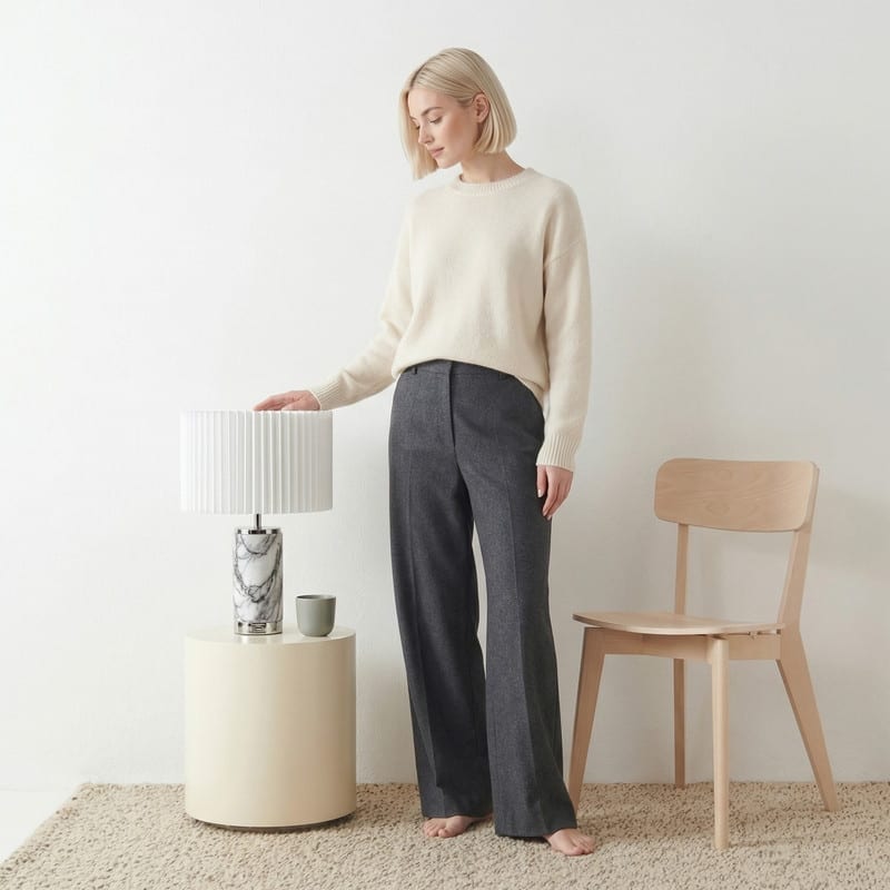 Brightech Arden 17 in. Marble Mid-Century Modern LED Table Lamp with Fabric Drum Shade and Built-In Charging Port