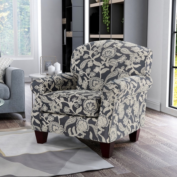 patterned grey armchair