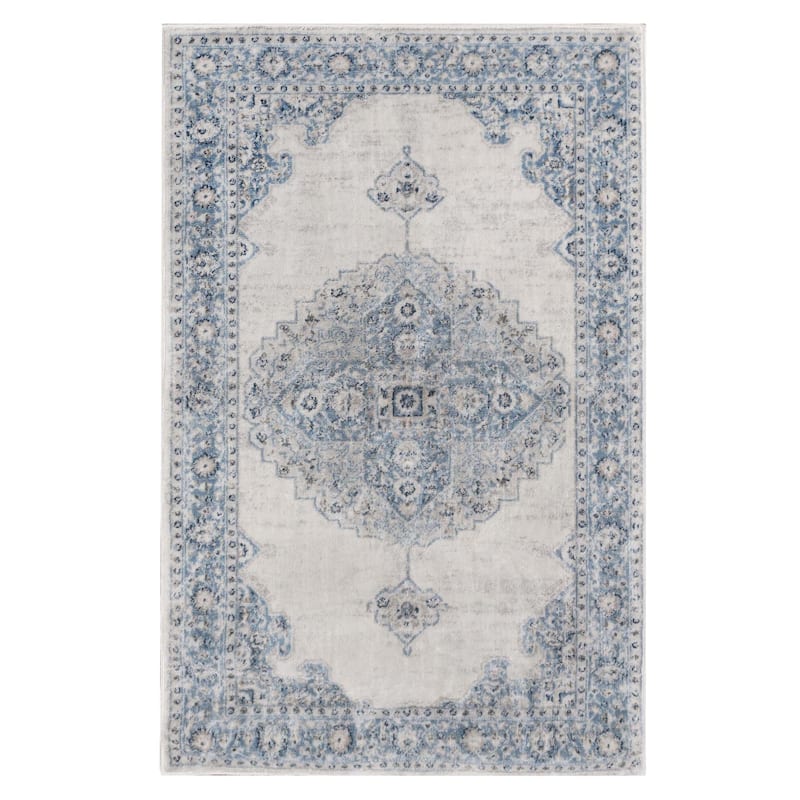 Superior Demelza Traditional Oriental Medallion Indoor Runner or Area Rug - 7' 6" x 9' 6" - Blue